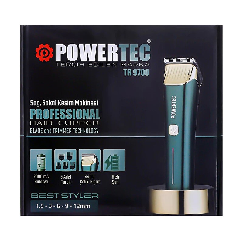 7e8394dad42c41fe9565d250bc12beb8 Powertec TR-9700 Saç Sakal Kesim Makinesi (Trimmer) - Görsel 1