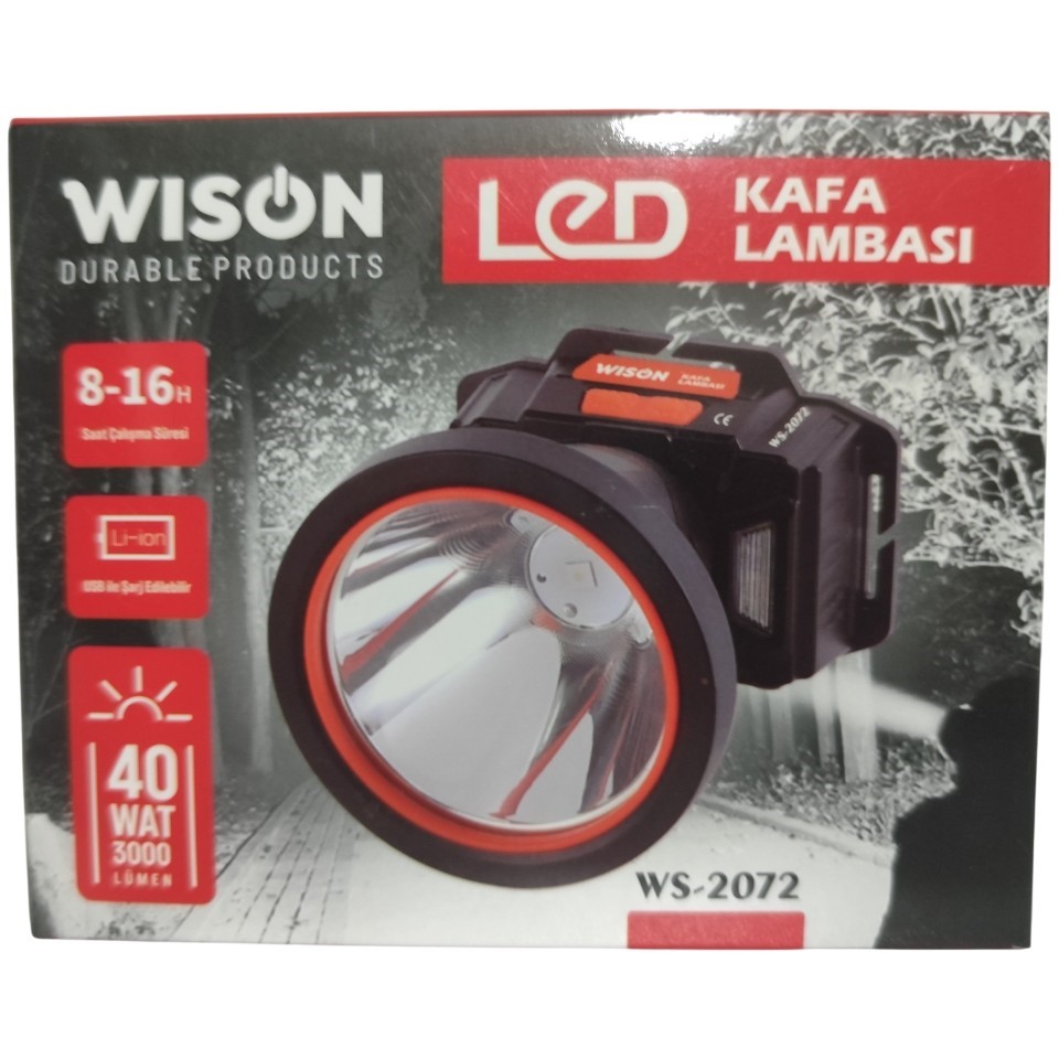 110001613086921 Wison WS-2072 40W 3000 Lümen Sensörlü Şarjlı LED Kafa Feneri - Görsel 1