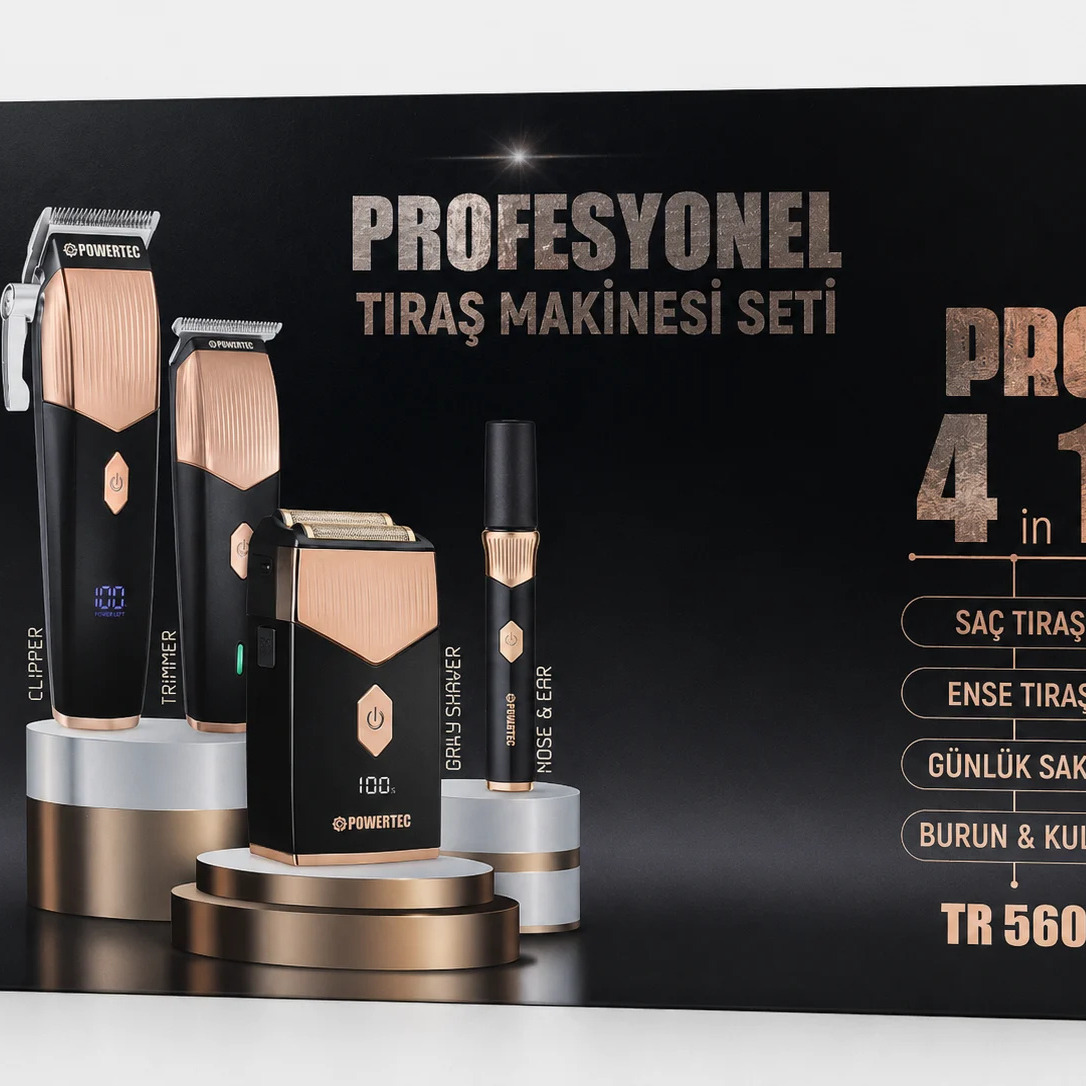 8d6108c6-8630-4a80-bd31-e62b5aa84a06 Powertec TR-5600 Profesyonel Tıraş Makinesi Seti - Görsel 1