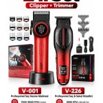 V-001 V-226 2'li Berber Seti 9000 RPM DLC Trimmer Saç Clipper Kırmızı