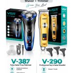 Tıraş Makinesi V-290 & V-387 - 2'li Berber Seti Turbo T-Bıçak Trimmer Çift Folyo Shaver
