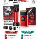 Tıraş Makinesi V-001 & V-378 Profesyonel 9000 RPM Saç Kesme Sinekkaydı Shaver - Clipper Tıraş Seti - Kırmızı