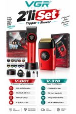 Tıraş Makinesi V-001 & V-378 Profesyonel 9000 RPM Saç Kesme Sinekkaydı Shaver - Clipper Tıraş Seti - Kırmızı