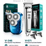 Tıraş Makinesi V-071 & V-346 Tıraş Makinesi - 7000 RPM T-Bıçak Trimmer - Döner Mini Shaver - 2'li Kişisel Bakım Seti