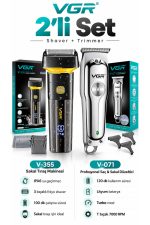 Tıraş Makinesi V-071 & V-355 - 7000 RPM T-Bıçak Trimmer IPX6 Folyo - 2'li Berber Seti