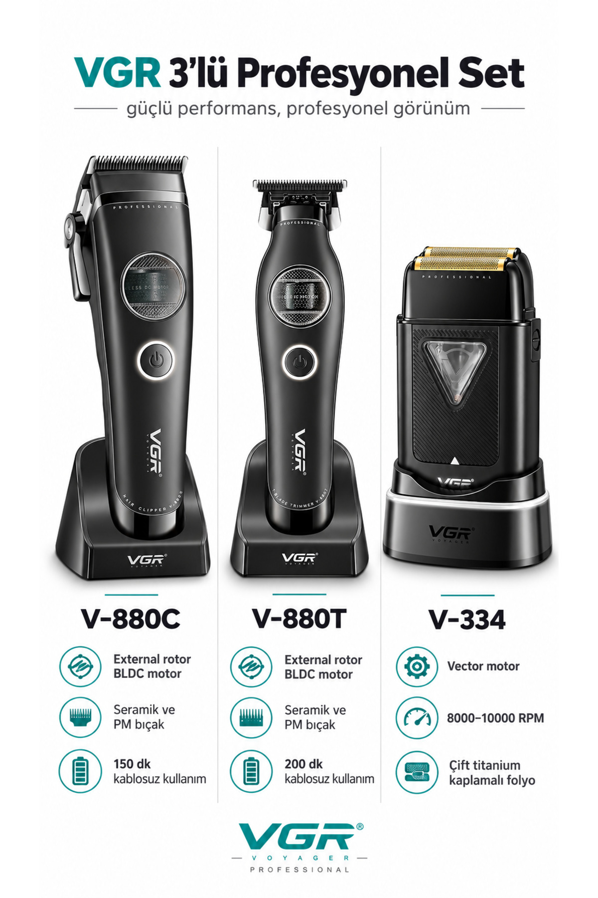 1_org_zoom-191.jpg Tıraş Makinesi Seti - V-880C Clipper V-880T Trimmer V-334 Shaver - Görsel 1