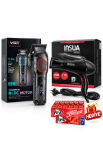 Tıraş Makinesi Seti | V-016 BLDC Motor + INSUA 5200 Fön Makinesi + 24'lü Sakız Hediyeli