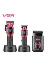 Tıraş Makinesi Seti | V-886 S3 - Profesyonel 3'lü 9000 RPM DLC Seramik Bıçak - Pembe